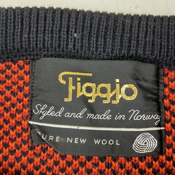 Vintage Figgjo Black Patterned Wool Sweater Made  in Norway - Picture 8 of 8